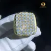 Zuanfa bijoux jaune anneaux plaqués en or engagement hip hop rond des anneaux carrés de Moissanite