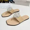 Hausschuhe Perle String Perle Flat Heels Flip Flops Frauen Platz Zehen Peep lässig Bohemian Style Beach