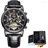 Wristwatches LIGE Fashion Business Watch Top Waterproof Mens Mechanical Watches Leather Sports Tourbillon Wristwatch Men