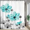 Cortinas de chuveiro Decoração exclusiva de banheiro cortina floral Teal e Daisy Flowers Grey Flores elegantes Art Farmhouse Design de Flor Wilding Hanging