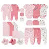 22 stuks unisex geboren baby cadeau sets 100% katoenen cartoon meisje kleding met lange mouwen jongen babybenodigdheden 240327