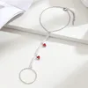 Link Bracelets QIMING Love Heart Pearl Rings Women Connecting Hand Harness Jewelry Red Finger Ring Bracelet Gift