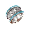 Cluster Rings European And American Style Retro Inlaid With Turquoise Carved Auspicious Cloud On Both Sides