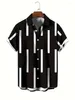 Chemises décontractées pour hommes chemises hawaïennes à rayures noires - Bouton casual avec manches courtes pour les vacances quotidiennes extérieures