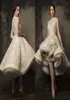 Krikor Jabotian High Low Tea Leagth Bride Dresses Jewel Neck Lace Vintage paljetter Kort parti bröllopsklänning brudklänningar7988436
