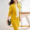 Kvinnors tvåbitar byxor Tesco livliga gula kostym sätter en enda knapp blazer och 2 formella byxor för bröllopsfest kvinnliga kläder