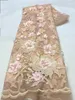 Tissu de dentelle de tissu africain 5 mètres nigérians français 3D Flower Lace Fabric Sequins pour les vêtements de robe de fête de mariage 240326