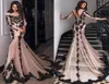 Chiffon Bateau Neckline Mermaid Evening Dresses With lace Appliques Long Sleeves Nude and Black Prom Dresss trumpet prom Gowns3544094