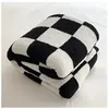 Blankets Nordic Style Checkerboard Knitted Nap Blanket Acrylic Plash Texture Suitable For Sofa Bed Cover Super Warm And Soft