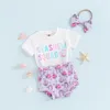 Kledingsets Citgeesummer baby Babymeisjes Korts Outfits Letter Afdrukken Korte mouw T-shirtpatroon en booghemkleding Set