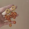 Dangle Earrings French Vintage Beaded Tassel Orange Bead