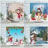 Shower Curtains Christmas Funny Snowman Xmas Trees Winter Cedar Birds Nature Landscape Year Bathroom Decor Bath Curtain Set