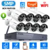 System Tuya Smart 2K HD Wireless CCTV System 5MP 8CH WiFi NVR Kit Oudoor Waterproof WiFi IP Security Camera Video Surveillance Kit 4Ch