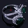 Кластерные кольца Уникальный грушевый зеленый кубический цирконий белый серебряный кольцо Cz V0468