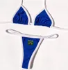 Sexy Embroidery Brasil Flag Contrast Split Bikini Set Women Swimwear Patchwork Swimsuit tie Outfit Summer Beachwear 240327