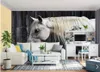 Fonds d'écran European HD Fond d'écran White Horse Mural toile Papiers Peint 3d Custom Po Papers Papers Animal Painting Home Decor