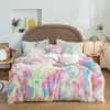Fashion Plush Shaggy Mink Velvet Double Duvet Cover Set Bed Sheet Pillowcases Girl Bedding 240325