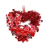 Decorative Flowers Red Garland Valentine'S Day Heart Wire Wood Car Bow For Battery Operated Christmas Lights A Wreath