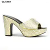 Dress Shoes Arrival Gold Color Fashion Italian Ladies For Parties Rhinestoen Women Wedding High Quality Nigerian