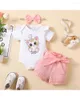 Set di abbigliamento 3 pezzi di vestiti per bambina nati set manica corta con body kitten cortometraggi estate outfit estate per il bambino 0-18 mesi