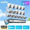 Sistema ZOSI 4K Sistema de câmera de segurança 16CH H.265 Ultra HD 8MP NVR Kit Twoway Audio 8/12/16 PCS Poe IP Cameras Set Ai Detecção humana