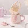 Tasses colorées de glaçure perle tasse en céramique avec cuillère de couvercle 430 ml petit déjeuner tasse de lait de petit déjeuner