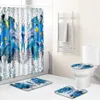 Douchegordijnen 3D Marine Waterdicht Gordijn Vierdelige badkamer Niet-slip deurmat Mat vloer tapijt Set badkleed