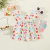 Clothing Sets Kids Girl Dresses Short Sleeve Square Neck Floral Print Ruffled Princess A-Lined Party High Waist Dress