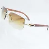 2024 10% rabatt på lyxdesigner Nya män och kvinnors solglasögon 20% rabatt på trämän Rhinestone Rimless Square Color Craved Wood Shades Iced Out Decoration Eyewear