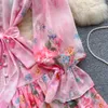 Floral Serie High-End Small Dress Socialite High-End-Nischen-gedruckte Rüschenkante Rock kurzes Schlankes Fit Kleid