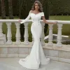 Sukienki Proste satynowe sukienki ślubne syreny z ramienia długie rękawy suknie ślubne w stylu ślubnym dry ślubne plus rozmiar