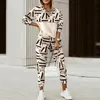 Spring Autumn Women Fashion Print Splicing Tracksuits Two Piece Sets 240326