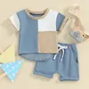 Giyim Setleri Toddler Erkek Kız Yaz Giysileri Kontrast Renk Kısa Kollu T-Shirt Üstleri Katı şortlu 2pcs Set Bebek Bebek Kıyafetleri