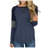 Kvinnors T -skjortor Kvinnor Casual Long Sleeve Round Neck Splicing Stripes Color Blues Leisure Top Ropa Para Mujer Toppar Casues Basicos