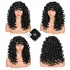 Black Curly S für Frauen lang Afro mit Pony Big Bouncy Fluffy Synthetic Faser Glueless Hair Cosplay und täglich 240327