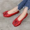 Casual Shoes Ceyaneao Women Flats 2024Handmade Woman Flower äkta läder platt balett slip på loafers