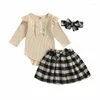 Set di abbigliamento per neonati bambino autunno abiti inverno a maniche lunghe ganner a maglia con gonna a quadri 2pcs Natale