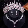 Set set di gioielli da sposa a corona blu per donne orecchini da collana tiara opal