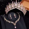 Stelt blauwe kroon bruids sieraden sets voor vrouwen opaal tiara ketting oorbellen sets prom bruiloft bruid sieraden kostuum accessoires