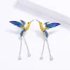 Necklaces Creative Handmade Enamel Threepiece Set for Women's Hummingbird Ring Necklace Earrings Animal Plant Glue Color Jewelry