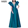 Vestidos de festa Nyzy P151 Mangas inchadas chiques Decote em V Green Long Prom 2024 Vestidos de noite