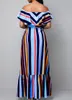 Party Dresses 2024 Luxury Designer Vacation Young Sexy Chiffon Striped Slash Neck Short Sleeve High Wasit Women Long Loose Dress