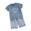 Kläduppsättningar Småbarn Baby Boy Girl Summer Clothes 2 Piece Checkerboard Outfit Kort ärm Crewneck Plaid T-shirt och shorts Set