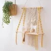 Kitchen Storage Macrame Wall Hanging Shelf Boho For Bedroom Woven Rope Art As