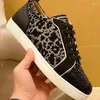 Casual Shoes Luxury Designer Herr med röda sulor Lågskuren Rhinestone Leopard Print Personlig andningsbräda