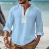 Oldyanup Mens Cotton Linn Shirt Solid Long Manche Long Porte Imprimez Zipper Tops Spring Automne Fashion Casual Shirts Pullover For Men 240327