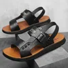 Sandaler Men's 2024 Summer Super Fiber Soft Sole Anti Slip Beach Shoes Dual Usy for Driving and Leisure Extern Wear Sanda