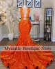 Party Dresses Orange Luxury Lace Appliciques Sequin Prom 2024 för Black Girl Crystal Mermaid Evening Dress Formella klänningar