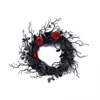 Decorative Flowers Black Halloween Door-Wreath With Red Rose Wreath For Front Door Gothic Home Decor