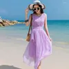 Abiti casual Fashion Silk Summer for Women 2024 White Maxi Dress Female Beach Elegant senza maniche Femme PPH4997